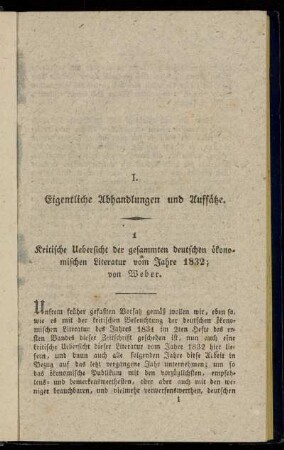 1 Kritische Uebersicht der gesammten deutschen ökonomischen Literatur vom Jahre 1832