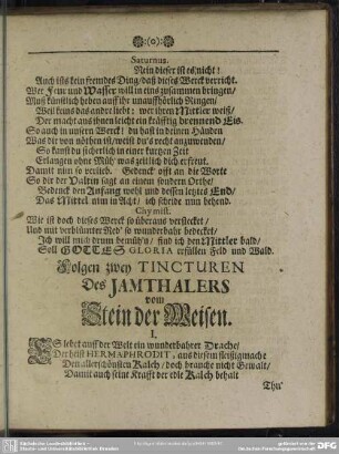 Folgen zwey Tincturen Des Jamthalers vom Stein der Weisen