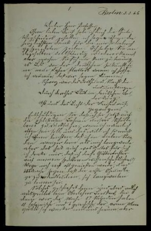 Nr. 1: Brief von Max und Carl Posner an Paul de Lagarde, Berlin, 3.2.1866
