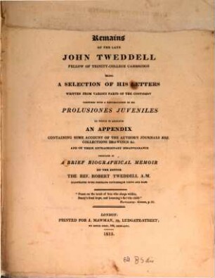 Remains of the late John Tweddell