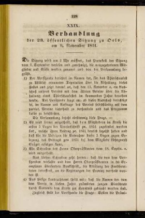 XXIX. Verhandlung der 23. öffentlichen Sitzung zu Oels, am 9. November 1851.