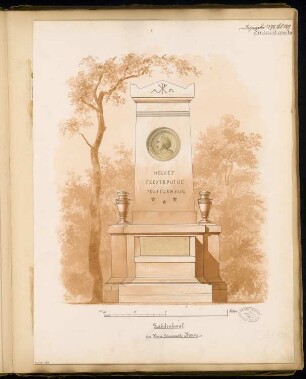 Grabdenkmal für Geheimrat Stein, Stettin Monatskonkurrenz Dezember 1877: Aufriss Vorderansicht; Maßstabsleiste