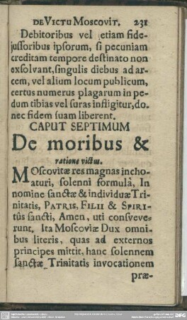 Caput Septimum, De moribus & ratione Victus