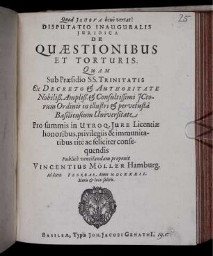 Disputatio Inauguralis Iuridica De Quaestionibus Et Torturis