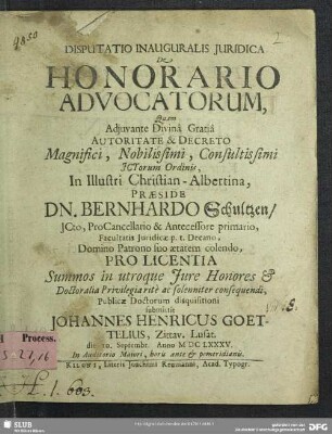 Disputatio Inauguralis Iuridica De Honorario Advocatorum