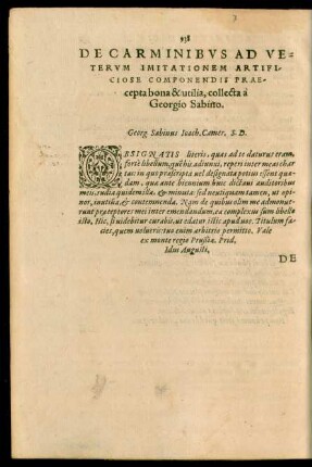 De Carminibus Ad Veterum Imitationem Artificiose Componendis Praecepta bona & utilia, collecta a Georgio Sabino.