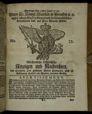 No. 25. Montags, den 19ten Junii 1752.