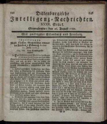 XXXV. Stück. Sonnabends : den 26. August 1780.