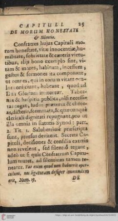 Capituli de morum honestate & silentio