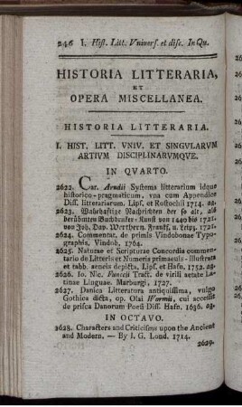 Historia Litteraria, Et Opera Miscellanea.