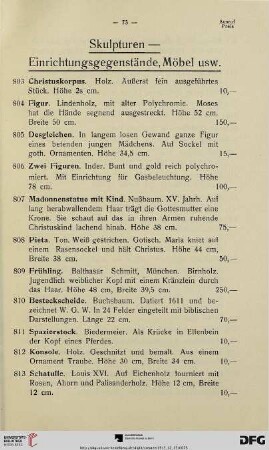 Skulpturen- Einrichtungsgegenstände, Möbel usw. (Nr. 803-902)