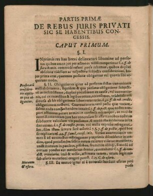 Partis Primae De Rebus Iuris Privati Sic Se Habentibus Concessis.