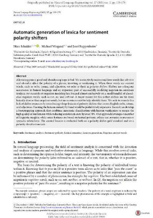 Automatic generation of lexica for sentiment polarity shifters