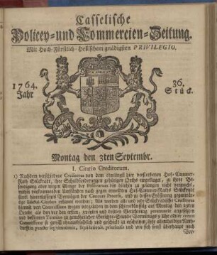 36. Stueck, Montag den 3ten Septembr. 1764
