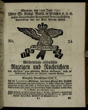 No. 24. Montags, den 14ten Junii, 1751.
