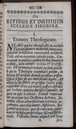 I. Examen Theologicum. - X. Cantus ecclesiasticus.