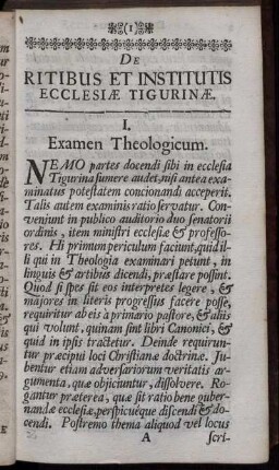 I. Examen Theologicum. - X. Cantus ecclesiasticus.