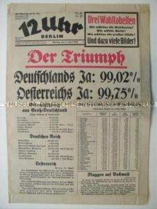 Berliner Tageszeitung "12 Uhr" zur Volksabstimmung über die Zugehörigkeit von Österreich zum Deutschen Reich