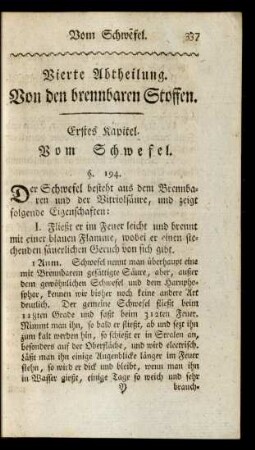 Vierte Abtheilung. Von den brennbaren Stoffen