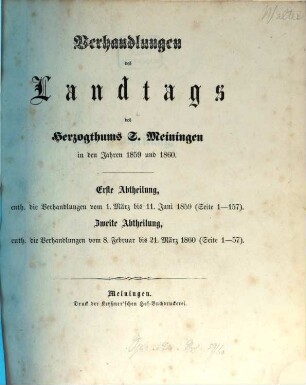 Verhandlungen des Landtags von Sachsen-Meiningen. Verhandlungen, 1859/60
