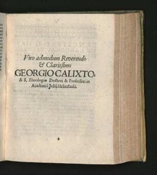 Viro admodum Reverendo & Clarissimo Georgio Calixto ...