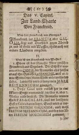 Das V. Capitel. Zur Land-Charte von Franckreich.