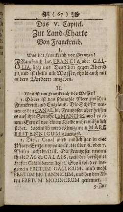 Das V. Capitel. Zur Land-Charte von Franckreich.