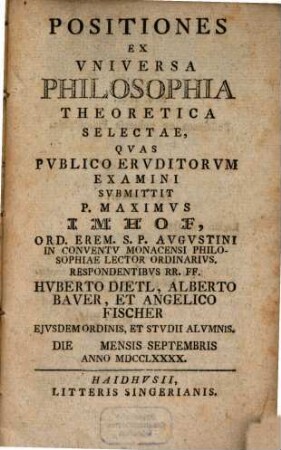 Positiones ex universa philosophia theoretica selectae
