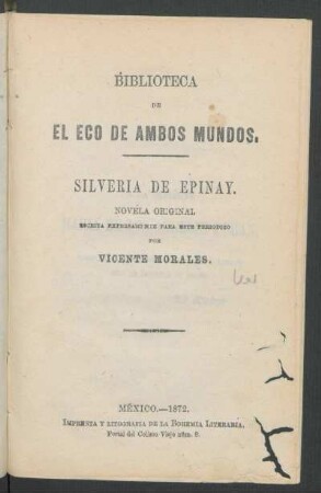 Silveria de Epinay : novela original escrita expresamente para este periódico