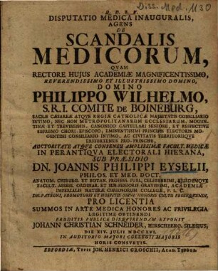 Disputatio Medica Inauguralis, Agens De Scandalis Medicorum