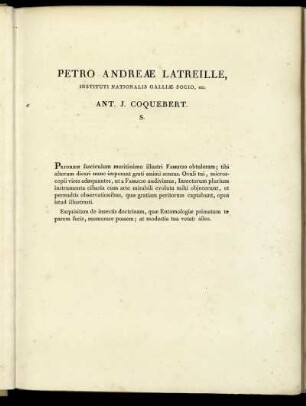 Petro Andreae Latreille, Instituti Nationalis Galliae Socio, etc.