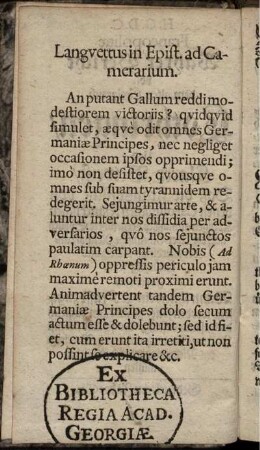 Langvettus in Epist. ad Camerarium
