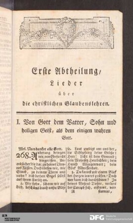 Erste Abtheilung/ Lieder über die christlichen Glaubenslehren.