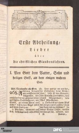 Erste Abtheilung/ Lieder über die christlichen Glaubenslehren.