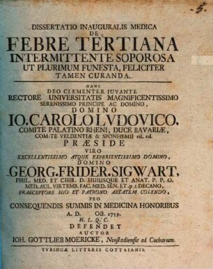 Diss. inaug. med. de febre tertiana intermittente soporosa ut plurimum funesta, feliciter tamen curanda