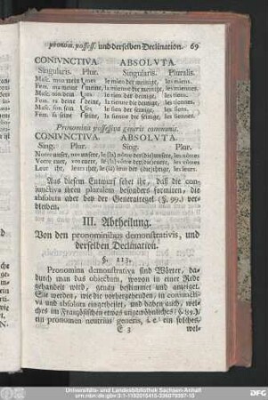 III. Abtheilung. Von den pronominibus demonstrativis, und derselben Declination.
