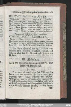 III. Abtheilung. Von den pronominibus demonstrativis, und derselben Declination.