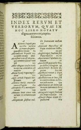 Index Rerum Et Verborum, Quae in Hoc Libro Notatu digna occurrunt, copiosissimus.