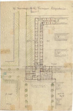 Fischer, Theodor; München - Freimann; Ledigenheim - Garten u. Straßenanlage (Grundriss EG)