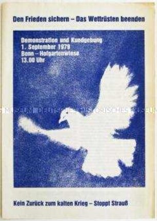 Aufruf zu einer Kundgebung des Komitees für Friede, Abrüstung und Zusammenarbeit am 01. September 1979 in Bonn - Sachkonvolut