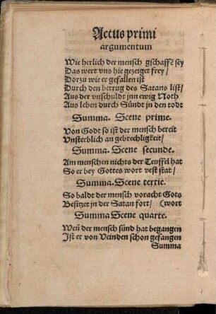 Actus primi argumentum [bis] Summa Scene none