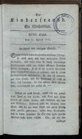 XCIII. Stück, den 12. April 1777