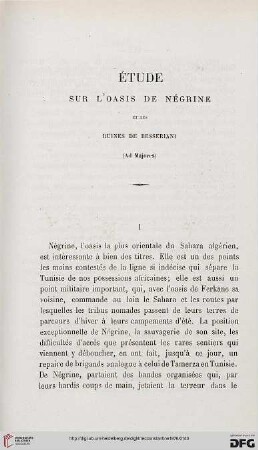 Étude sur l'oasis de Négrine et les ruines de Besseriani