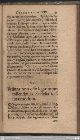 XV. Bellum non esse legitimum tollendae ex Ecclesia scissurae modum