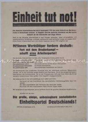 Aufruf der SPD zur Schaffung der Einheitspartei