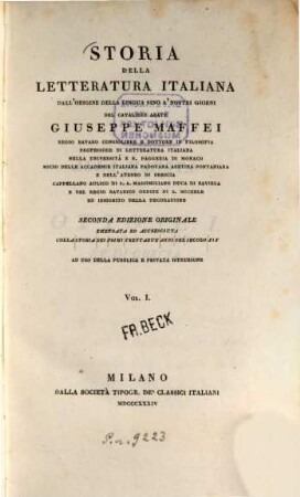 Storia della letteratura italiana dall'origine della lingua sino a'nostri giorni : ad uso della pubblica e privata istruzione. 1