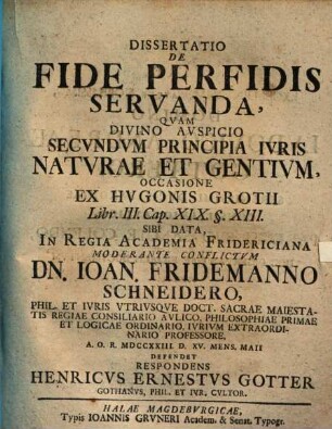 Dissertatio De Fide Perfidis Servanda