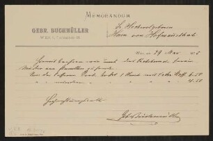 Material zu Hugo von Hofmannsthal: Kaufangebot für Hemden