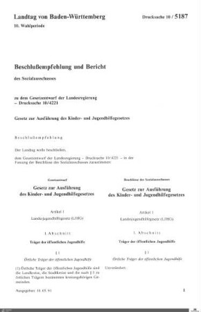 Ausführungsgesetz Kinder- und Jugendhilfegesetz