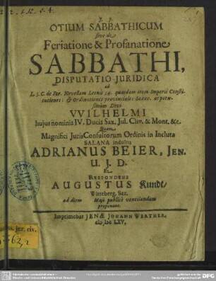 Otium sabbathicum sive de feriatione et profanatione sabbathi